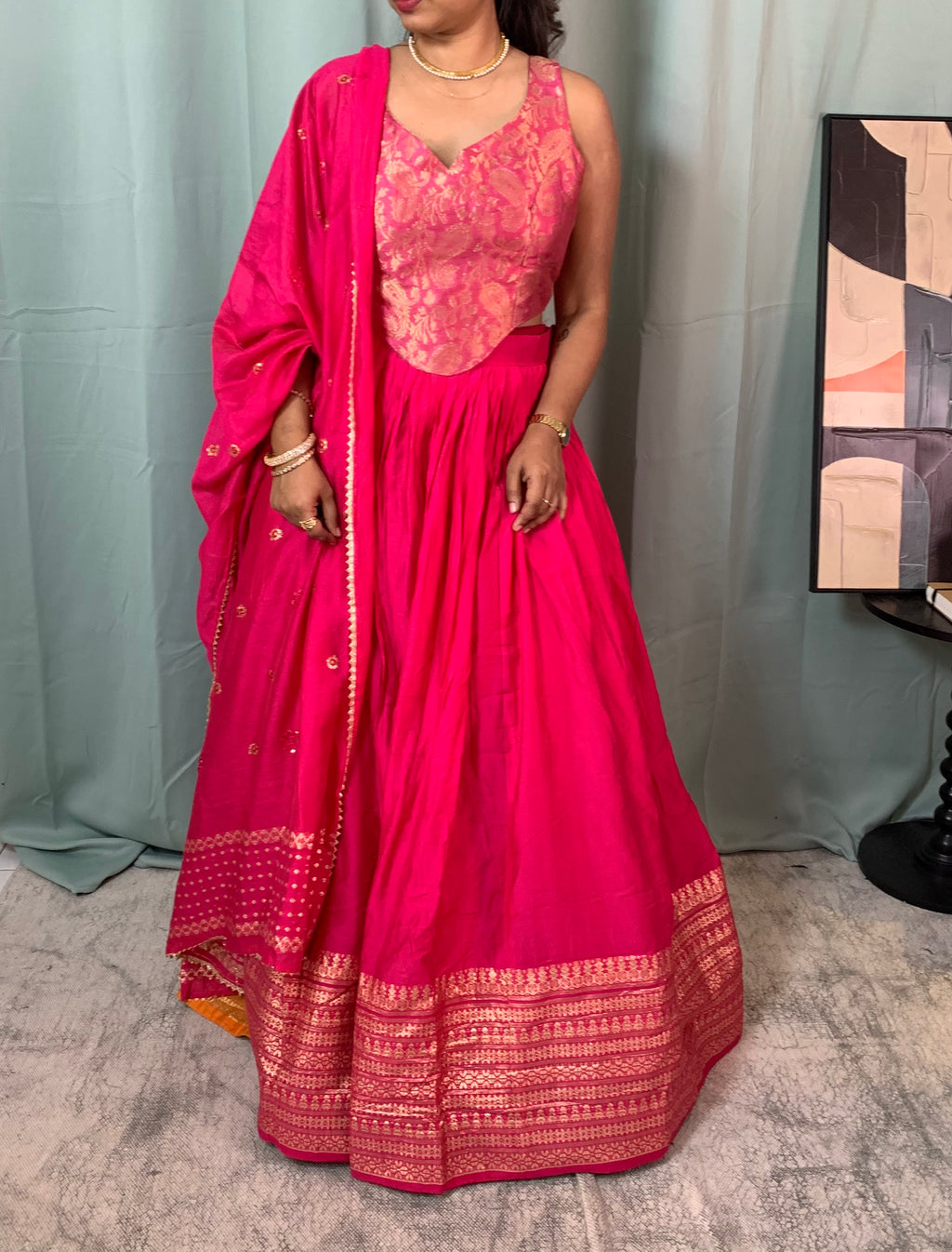 Chanderi silk semi stitched set