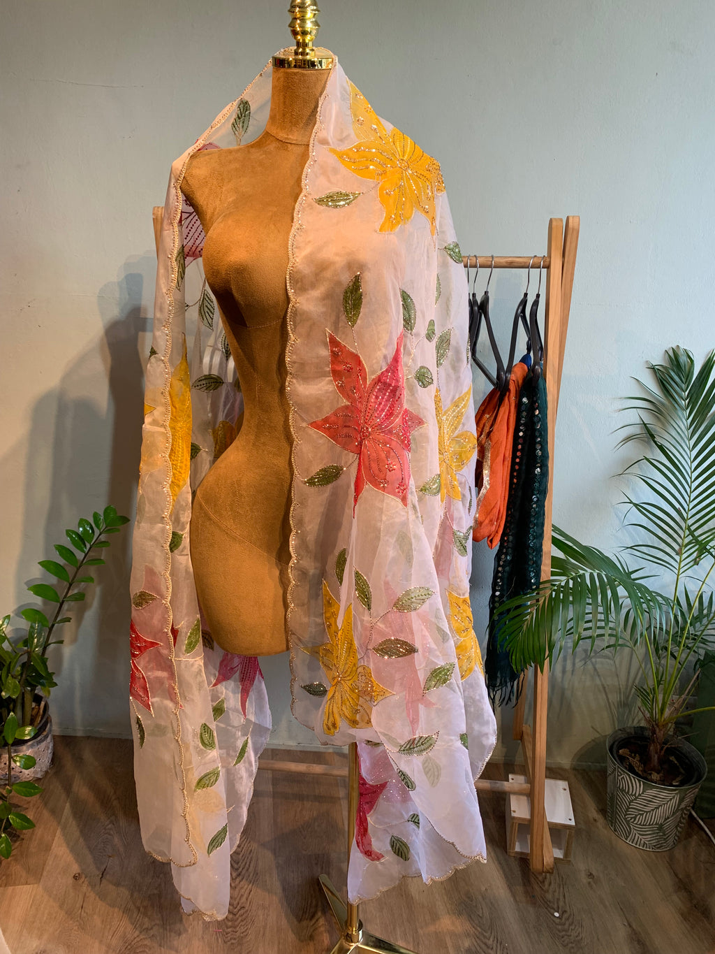 Organza handpainted dupatta