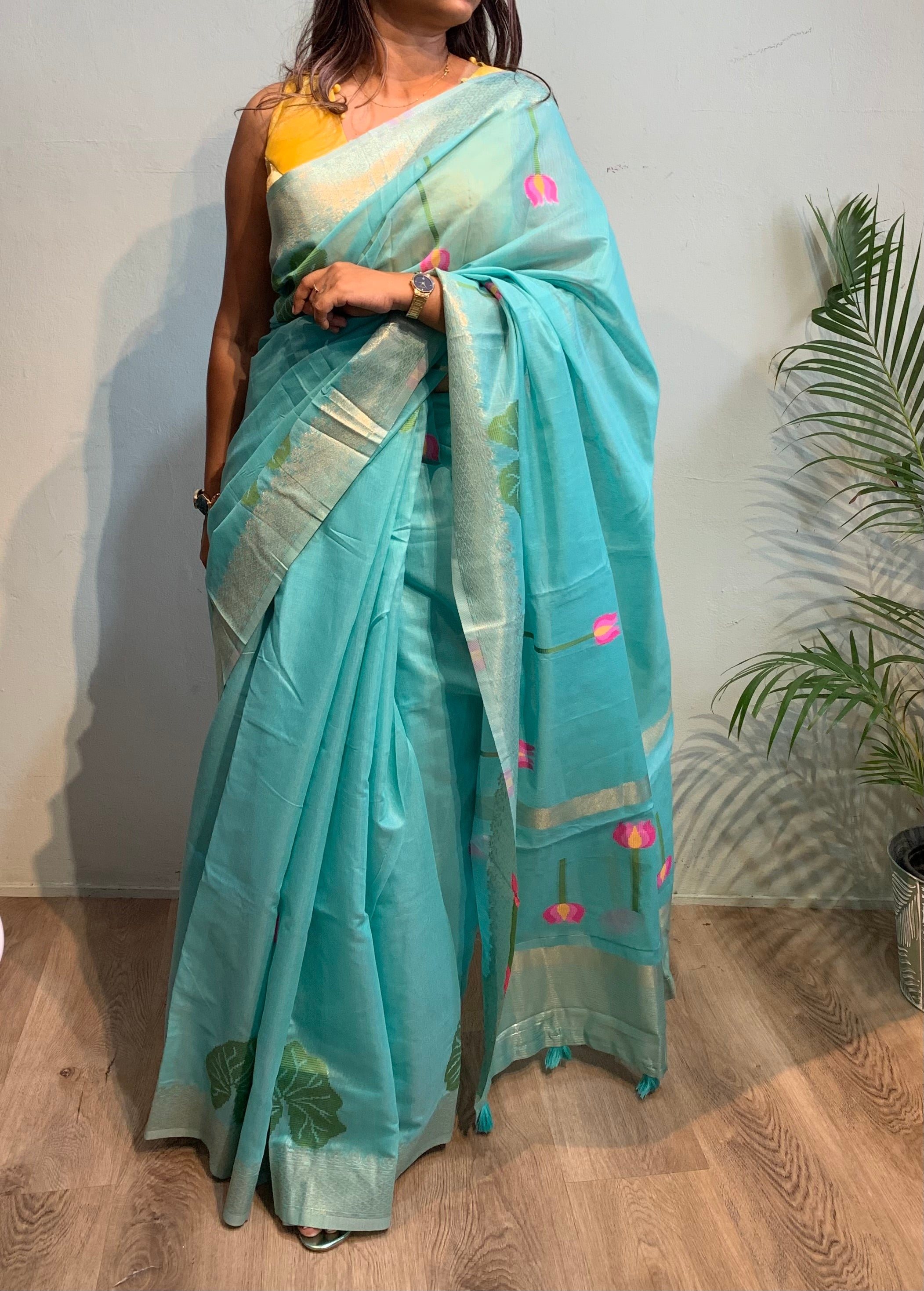 Jamdani cotton lotus saree