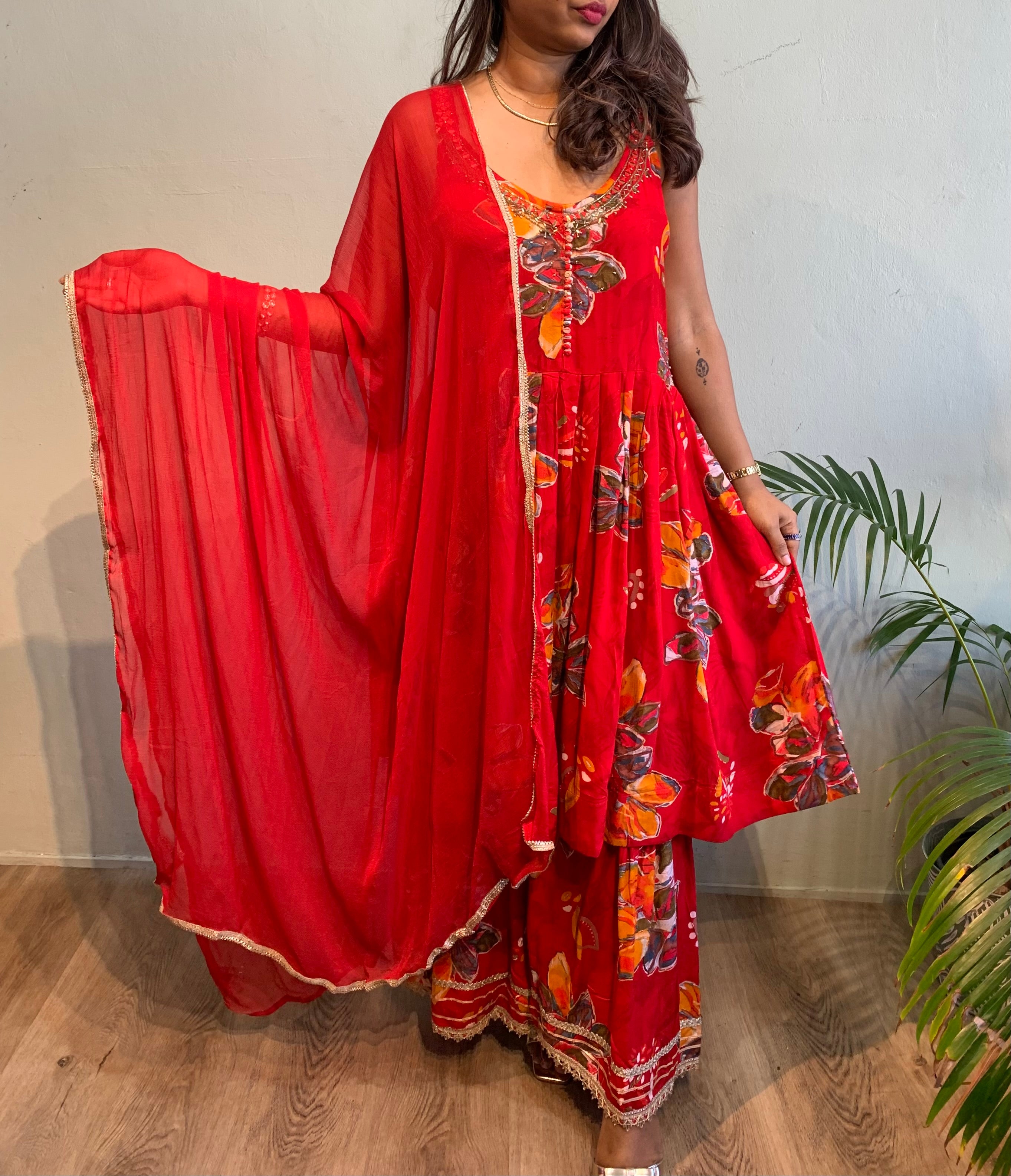 Floral red sharara style