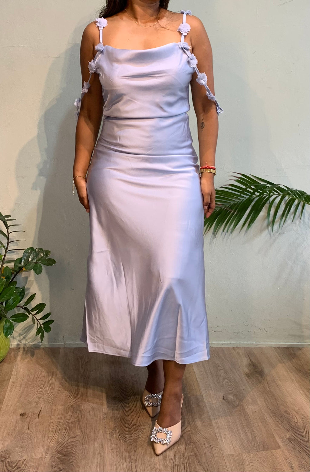 Drop floral satin dress