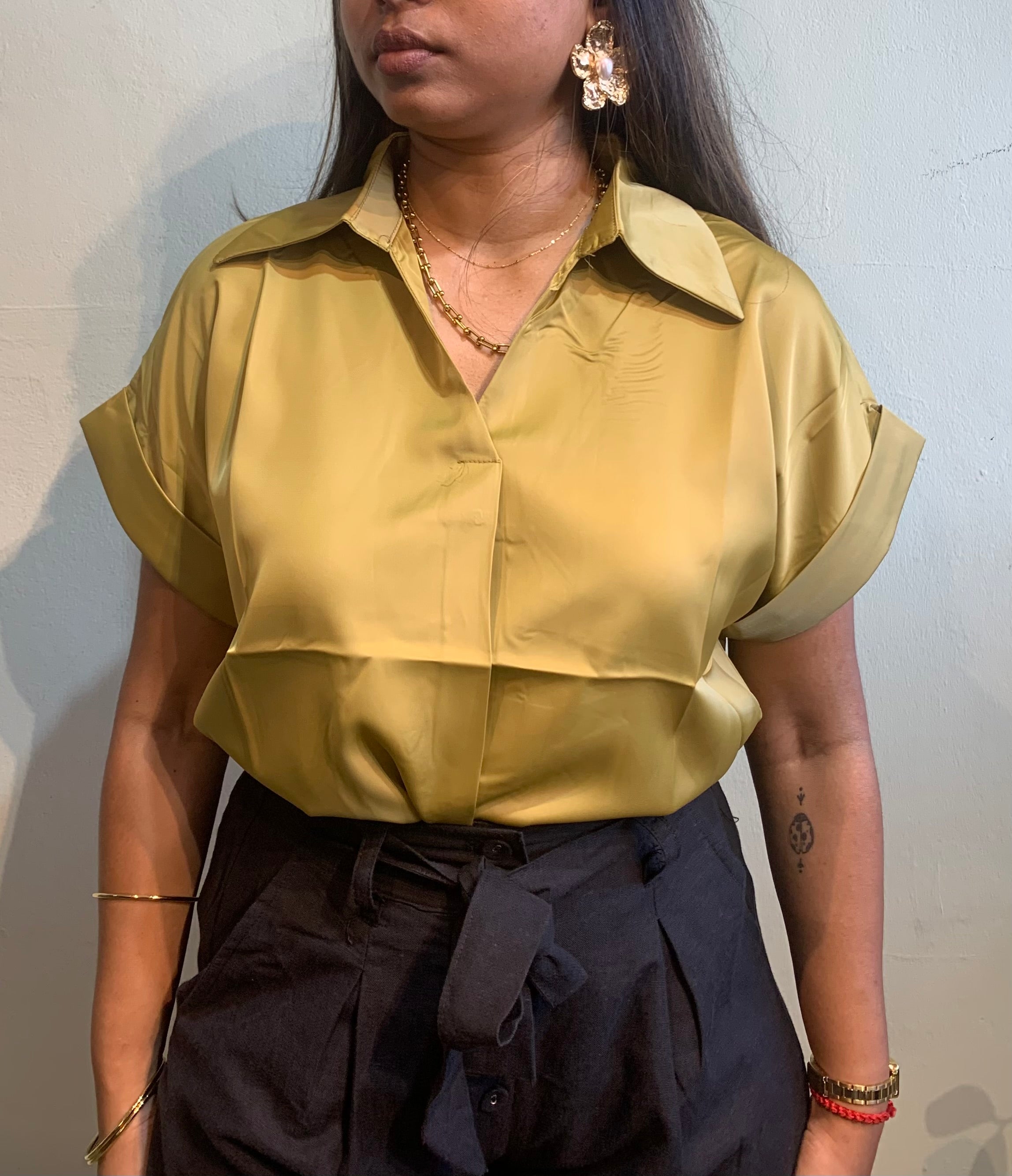 Satin short sleeves blouse