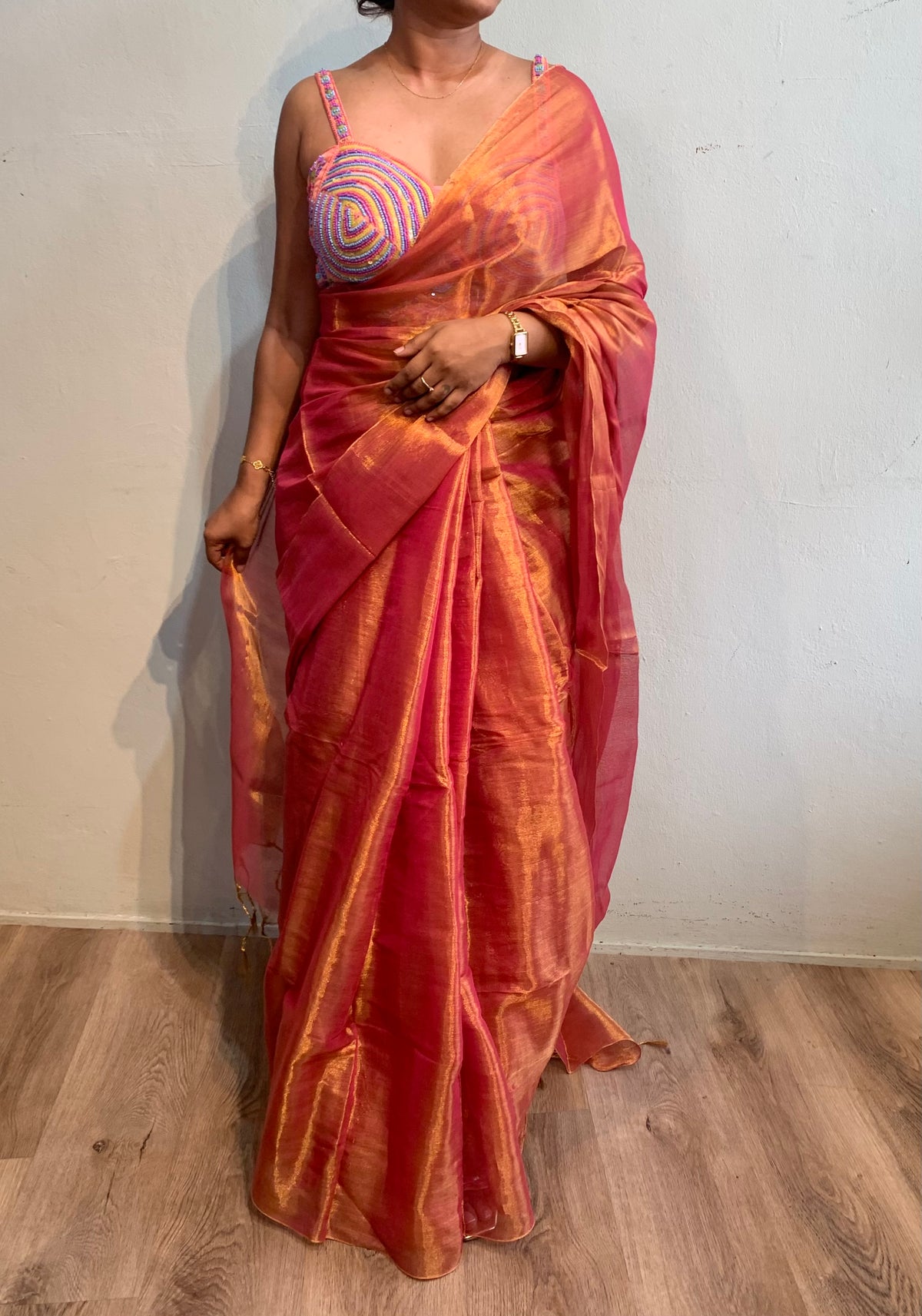 Tissue plain saree