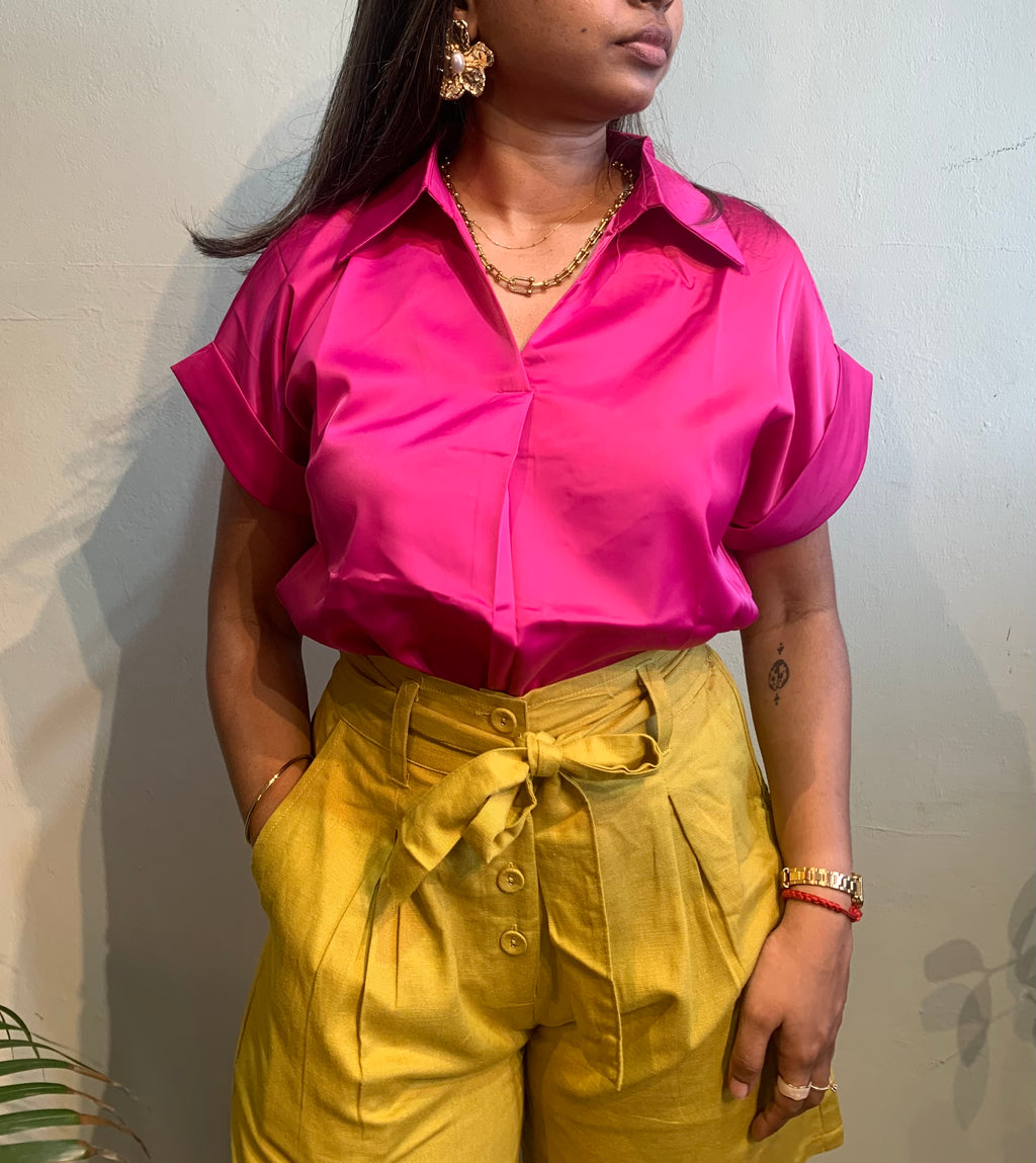 Satin short sleeves blouse