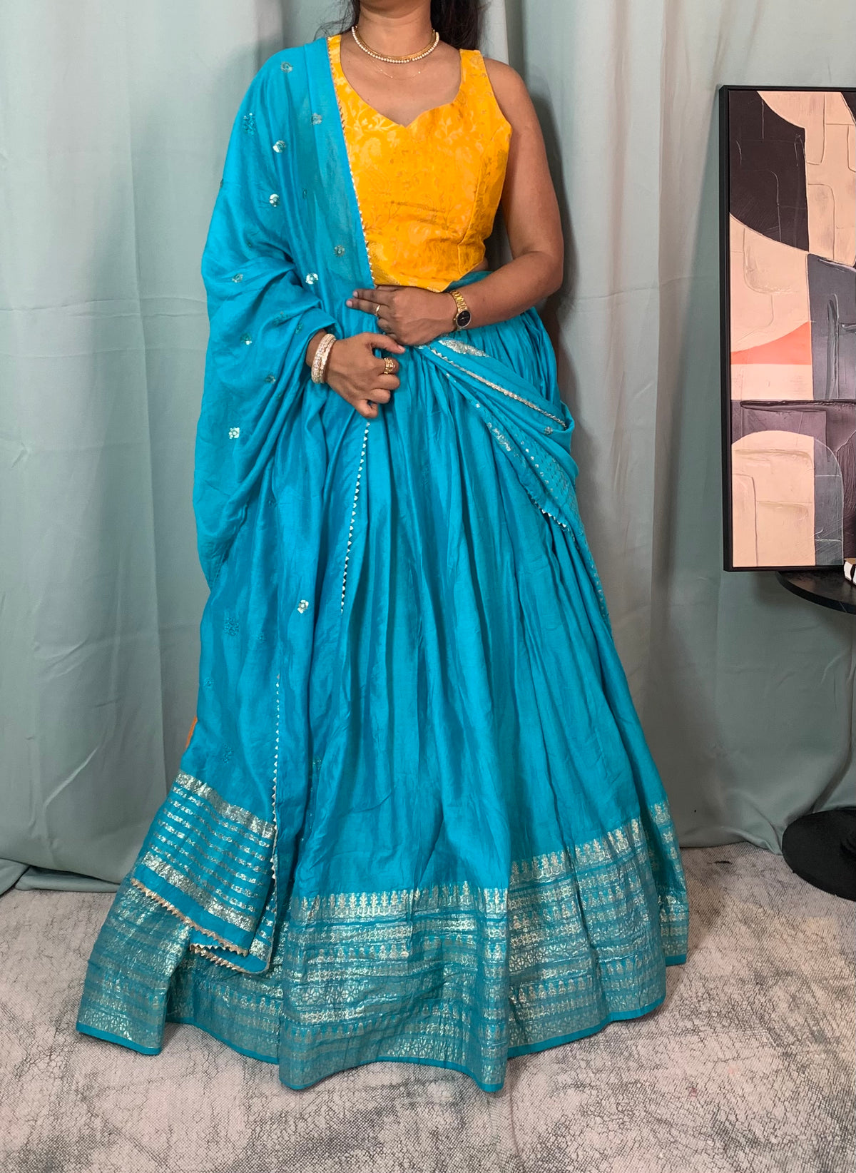 Chanderi silk semi stitched set