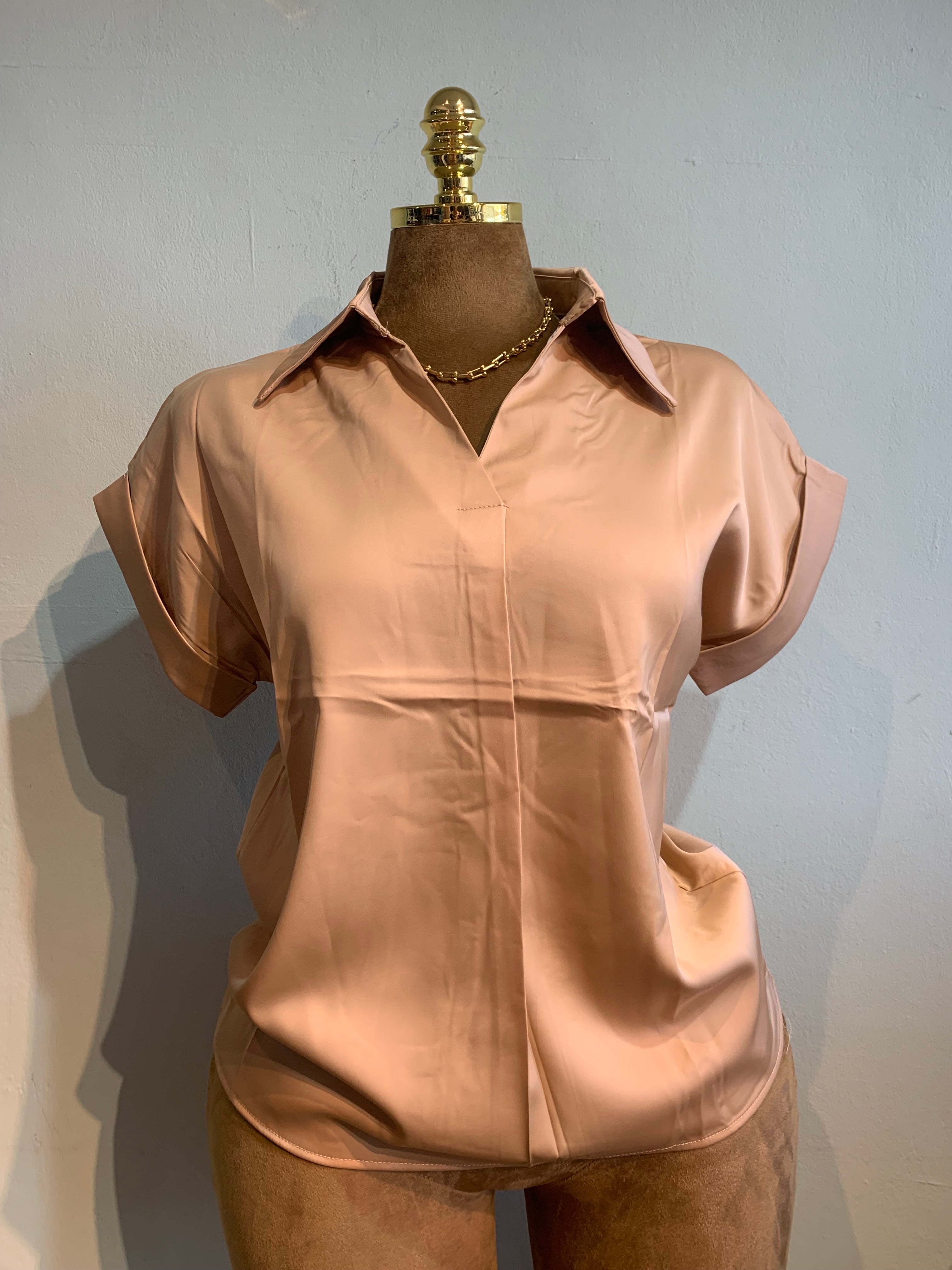 Satin short sleeves blouse