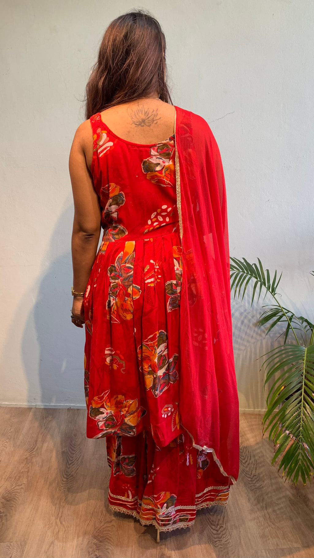 Floral red sharara style