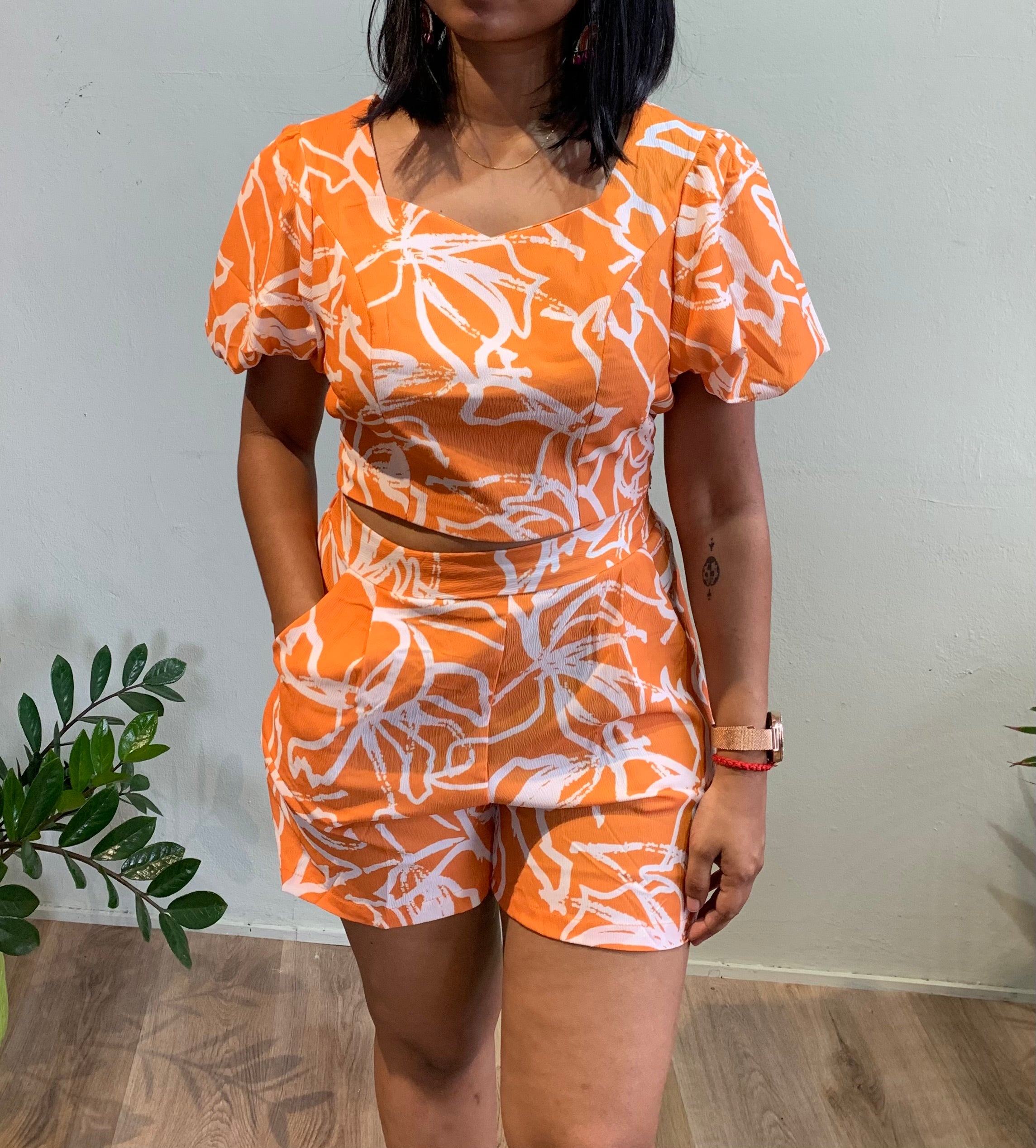 Tia Abstract cord set shorts