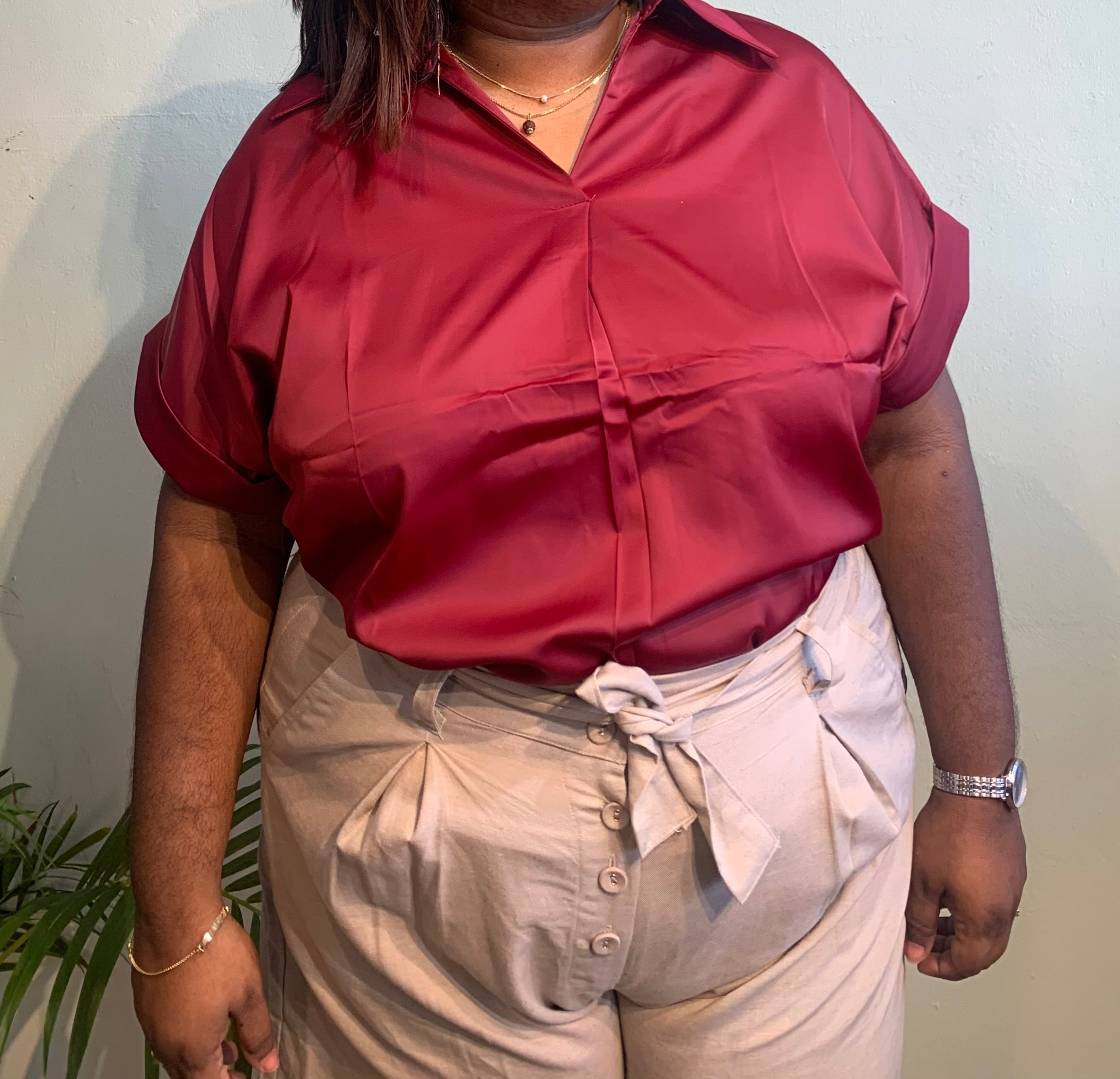 Satin short sleeves blouse