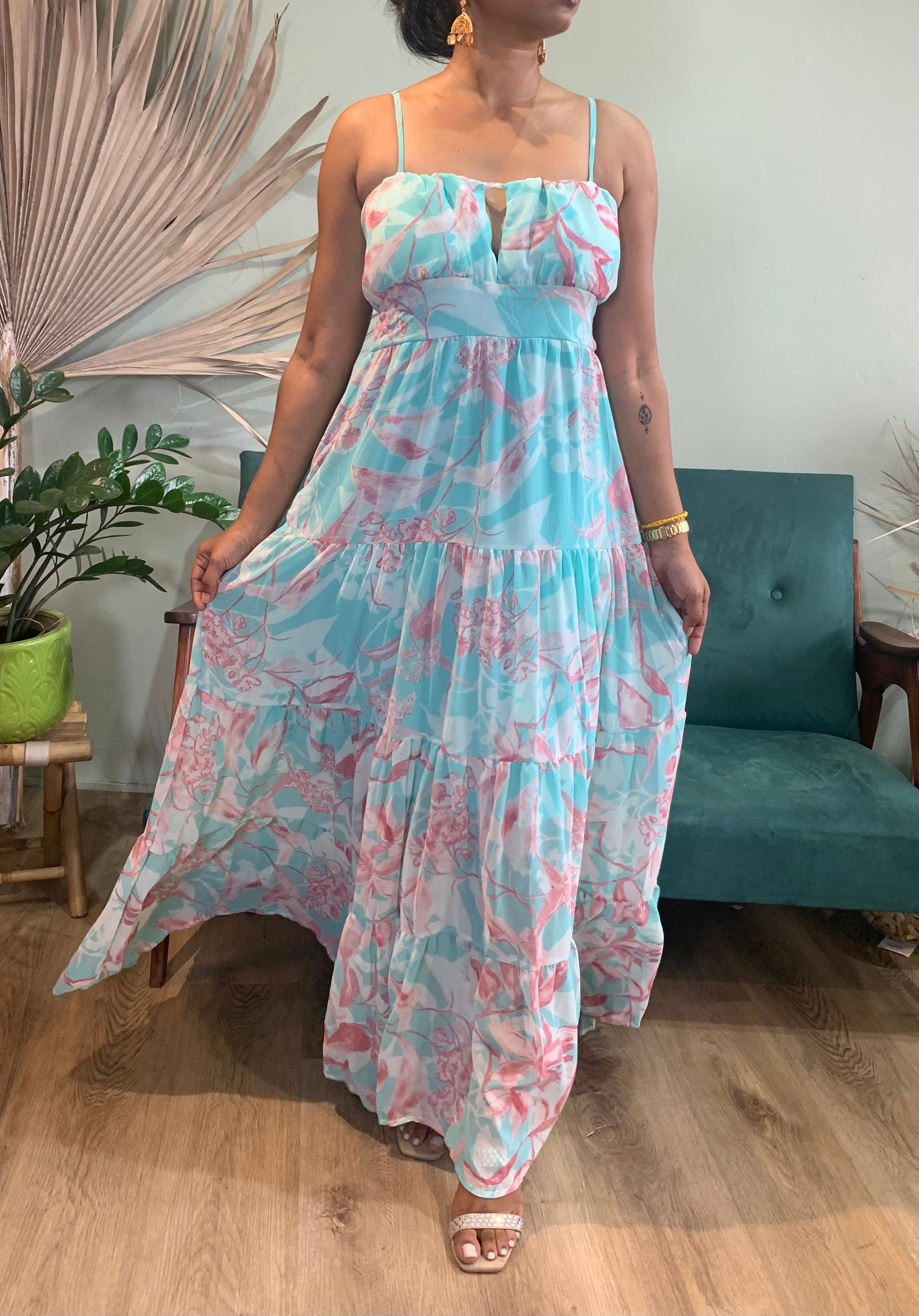 Chiffon Dress with V cut