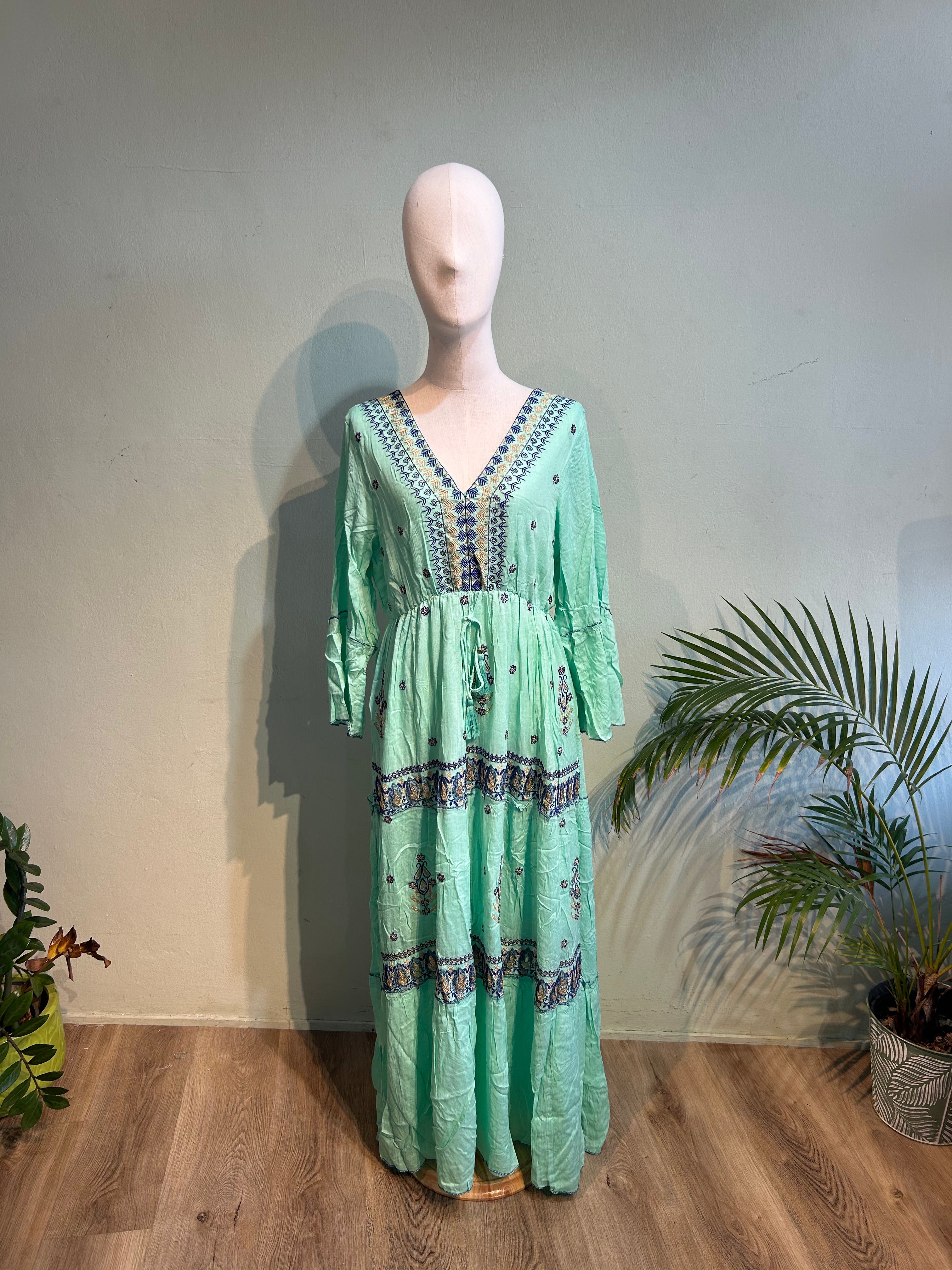 Turquoise embroidered dress