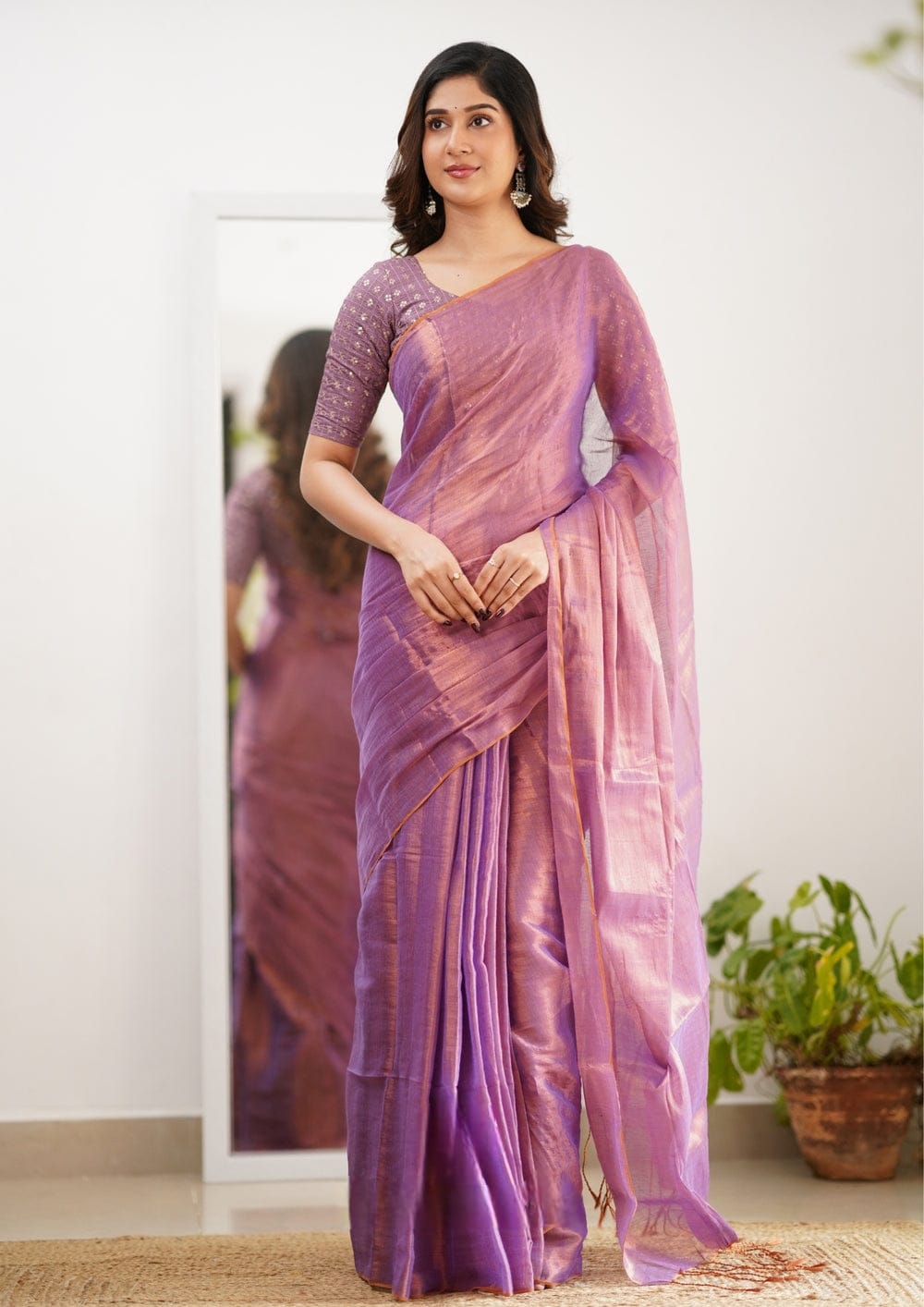 Tissue plain saree