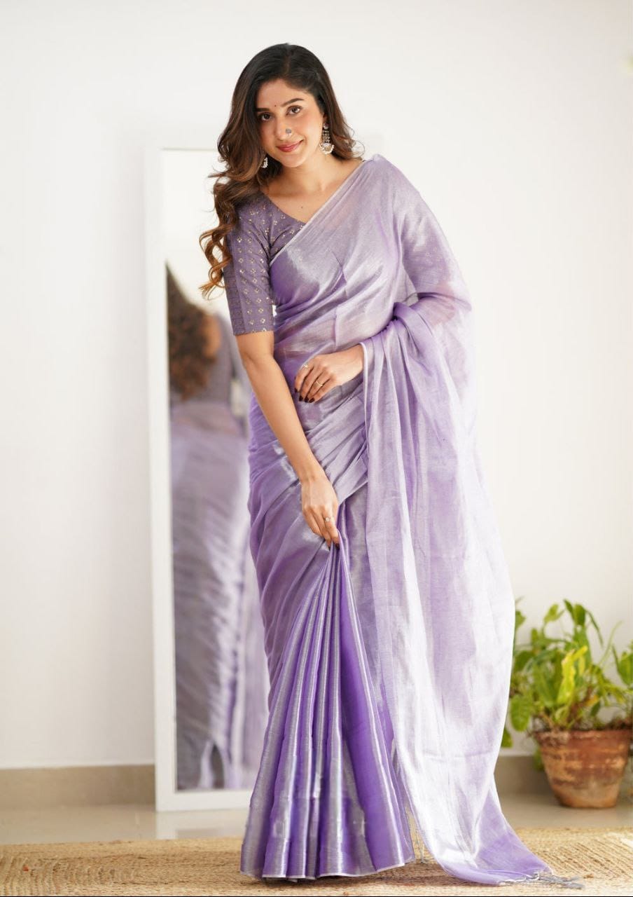 Tissue plain saree
