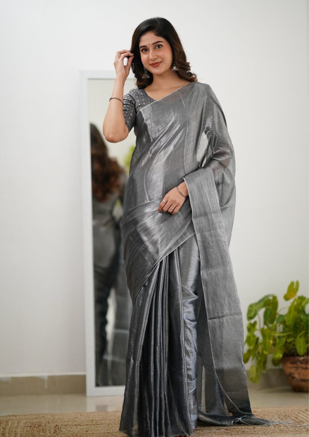 Tissue plain saree