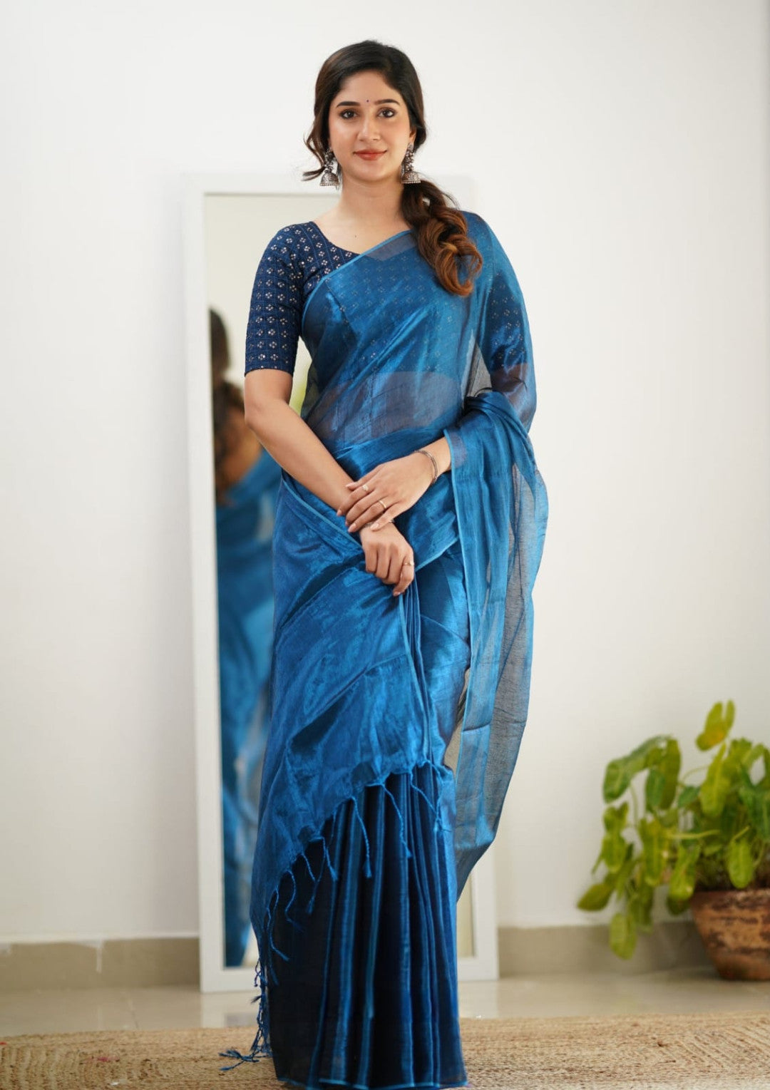 Tissue plain saree